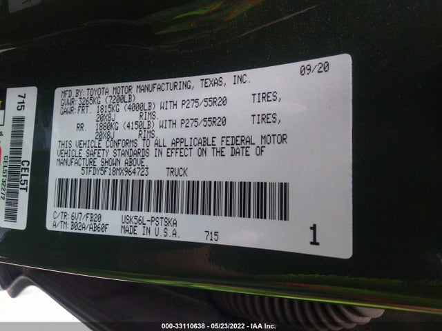 2021 Toyota Tundra, VIN: 5TFDY5F18MX964723
