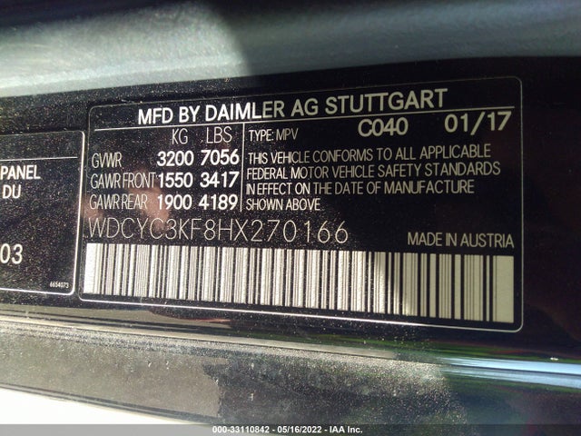 2017 Mercedes-Benz G-Class, VIN: WDCYC3KF8HX270166