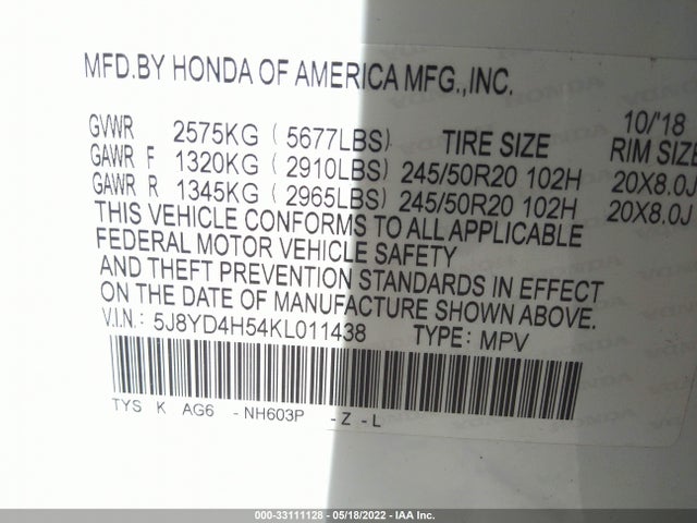 2019 Acura MDX, VIN: 5J8YD4H54KL011438