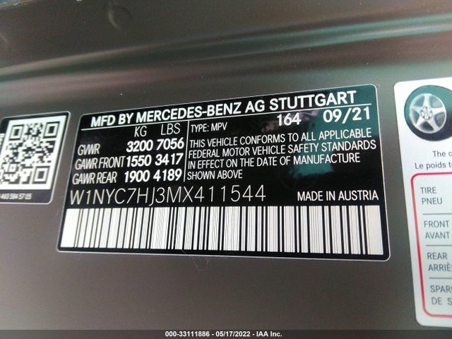 2021 Mercedes-Benz G-Class, VIN: W1NYC7HJ3MX411544