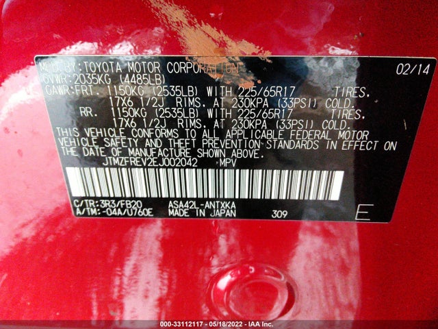 Toyota RAV4 LE 2014 JTMZFREV2EJ002042 Image 9