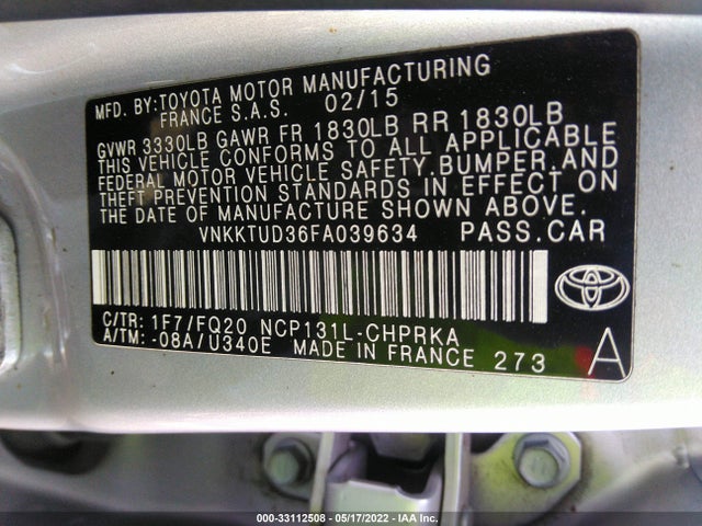 2015 Toyota Yaris, VIN: VNKKTUD36FA039634