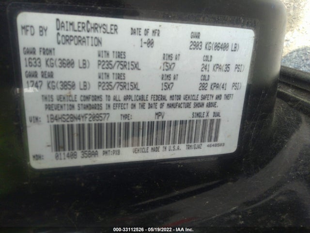 Dodge Durango 2000 1B4HS28N4YF209577 Image 10