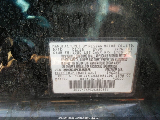 2018 Nissan Versa, VIN: 3N1CN7APXJL850826