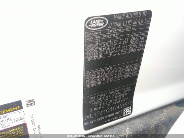 2021 Land Rover Discovery, VIN: SALRT2RX3M2454949