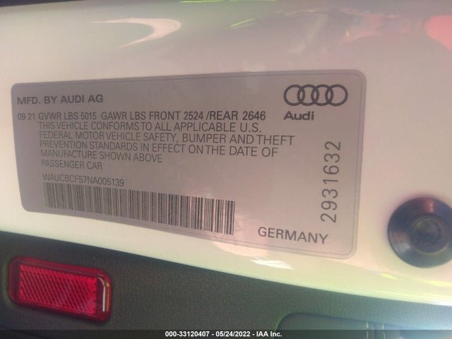 WAUCBCF57NA005139 Audi A5 Sportback Premium Plus