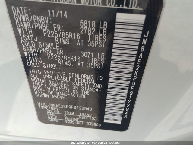 2015 Nissan Quest, VIN: JN8AE2KP9F9122943