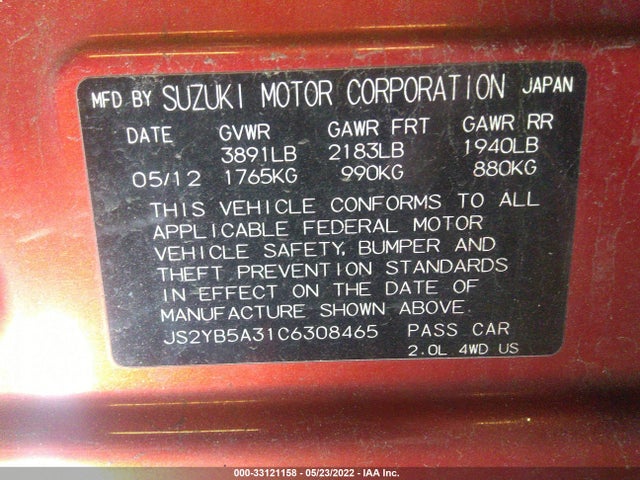 JS2YB5A31C6308465 Suzuki SX4