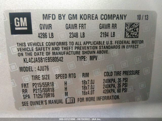 KL4CJASB1EB580542 Buick Encore