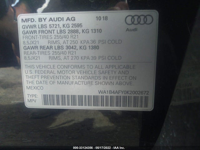 2019 Audi SQ5, VIN: WA1B4AFY0K2002672