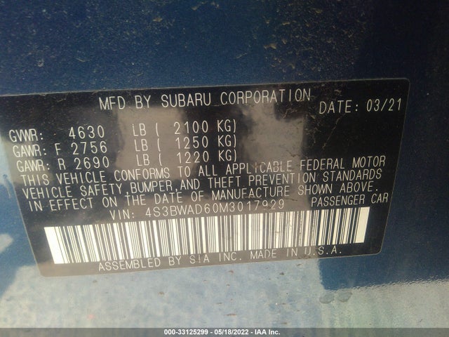 2021 Subaru Legacy, VIN: 4S3BWAD60M3017929