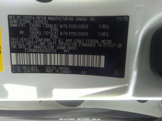 2016 Lexus RX, VIN: 2T2BGMCAXGC002222