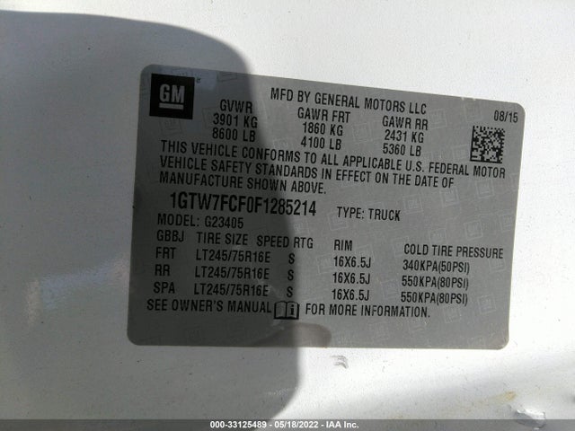 2015 GMC Savana, VIN: 1GTW7FCF0F1285214