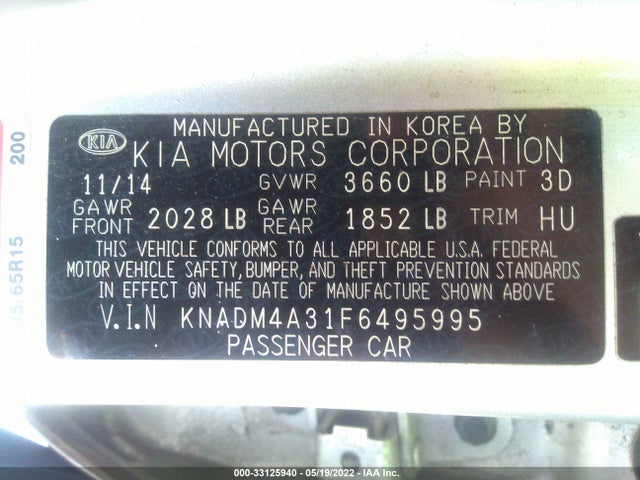 2015 Kia Rio, VIN: KNADM4A31F6495995