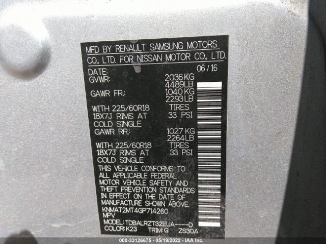 KNMAT2MT4GP714260 Nissan Rogue Sl