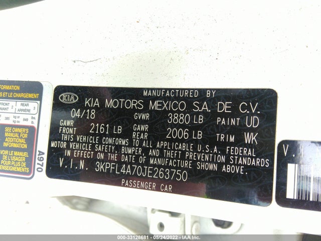 KIA FORTE S 2018 3KPFL4A70JE263750 Image 10
