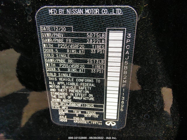 2021 Infiniti QX50, VIN: 3PCAJ5BB2MF113825