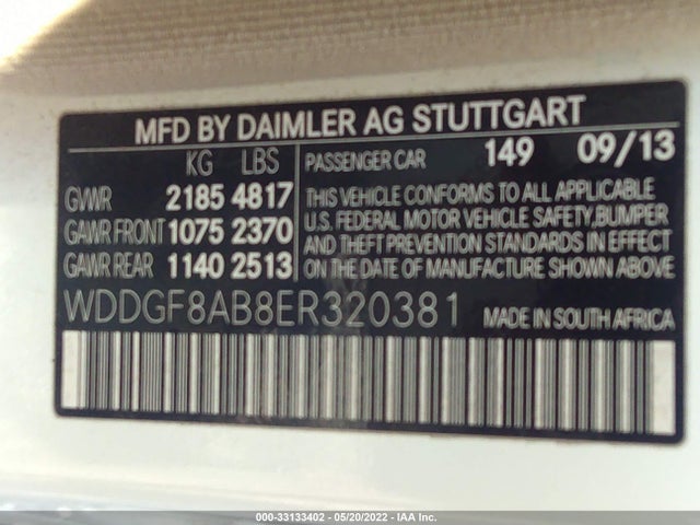 2014 MERCEDES-BENZ C CLASS VIN: WDDGF8AB8ER320381