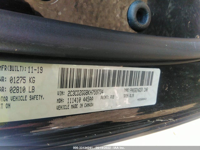 Dodge Challenger Sxt 2019 2C3CDZGG8KH759734 Image 9