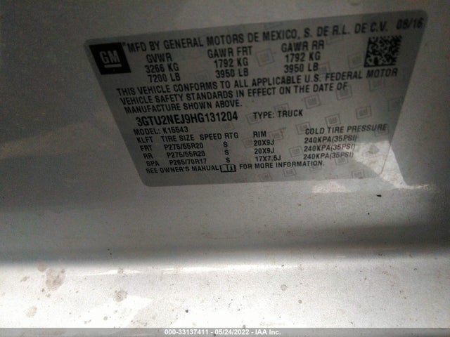 2017 GMC Sierra, VIN: 3GTU2NEJ9HG131204
