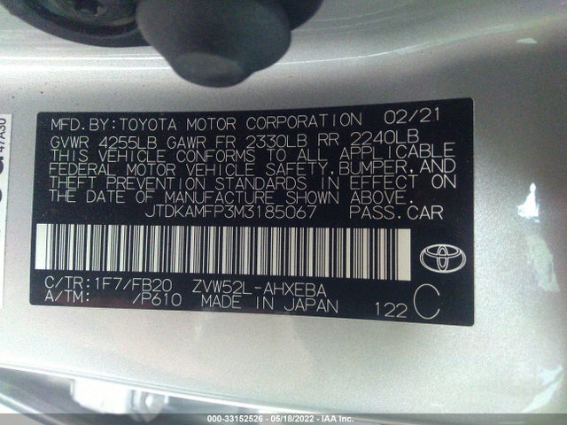 2021 Toyota Prius, VIN: JTDKAMFP3M3185067