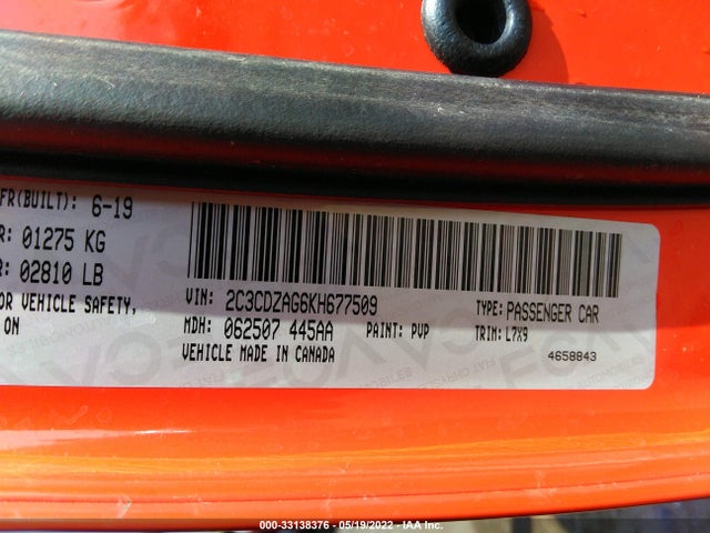 Dodge Challenger Sxt 2019 2C3CDZAG6KH677509 Image 9