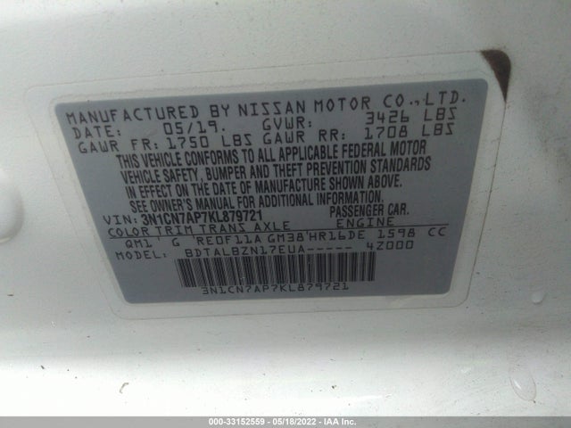 2019 Nissan Versa, VIN: 3N1CN7AP7KL879721