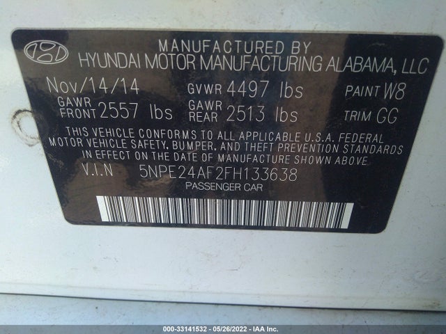 Hyundai Sonata 2.4l Se 2015 5NPE24AF2FH133638 Image 9