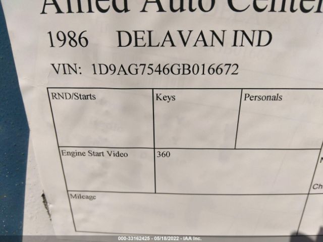 1986 DELAVAN IND INC DELAVAN IND INC VIN: 1D9AG7546GB016672