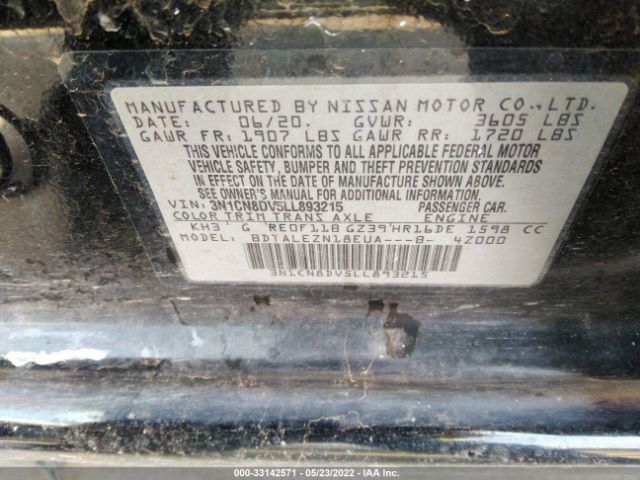 3N1CN8DV5LL893215 Nissan VERSA S