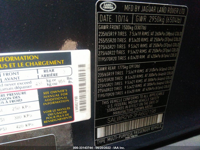 2015 Land Rover Range Rover Sport, VIN: SALWR2VF3FA602198