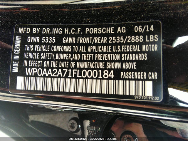 2015 Porsche Panamera, VIN: WP0AA2A71FL000184