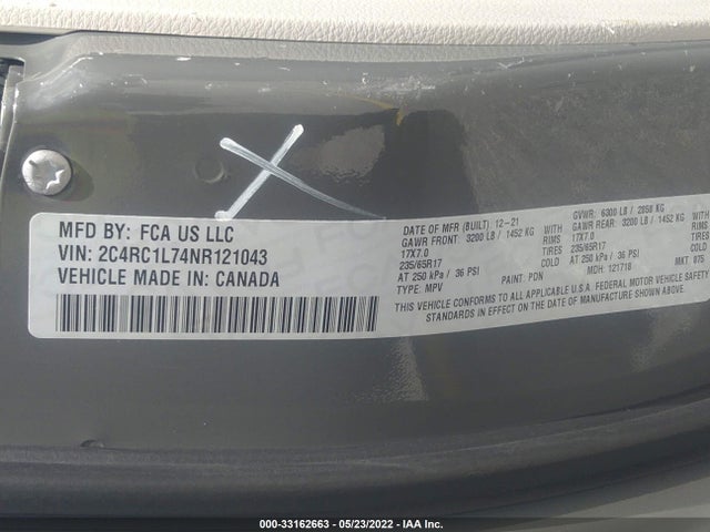 2022 Chrysler Pacifica Hybrid, VIN: 2C4RC1L74NR121043