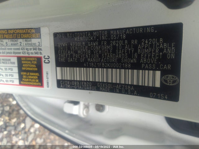 2019 Toyota Avalon, VIN: 4T1BZ1FB2KU002188