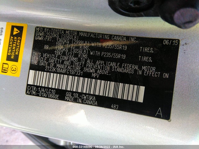 2T2ZK1BA8FC197331 Lexus RX 350