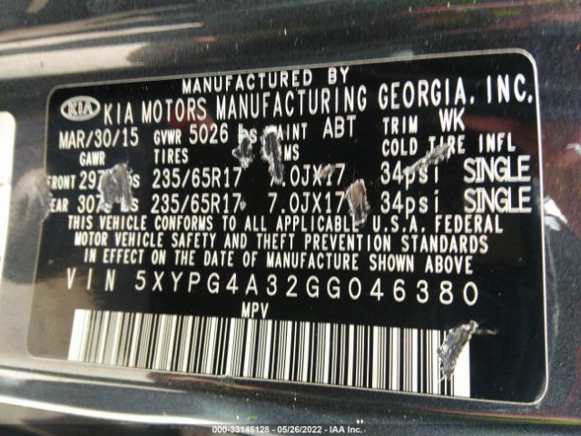5XYPG4A32GG046380 KIA SORENTO LX