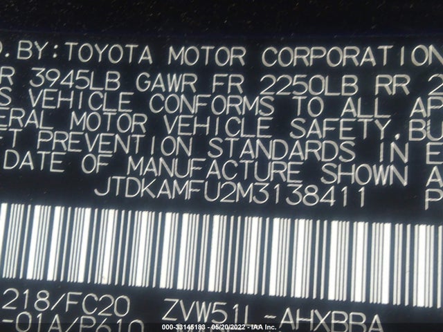 Toyota Prius L 2021 JTDKAMFU2M3138411 Image 9