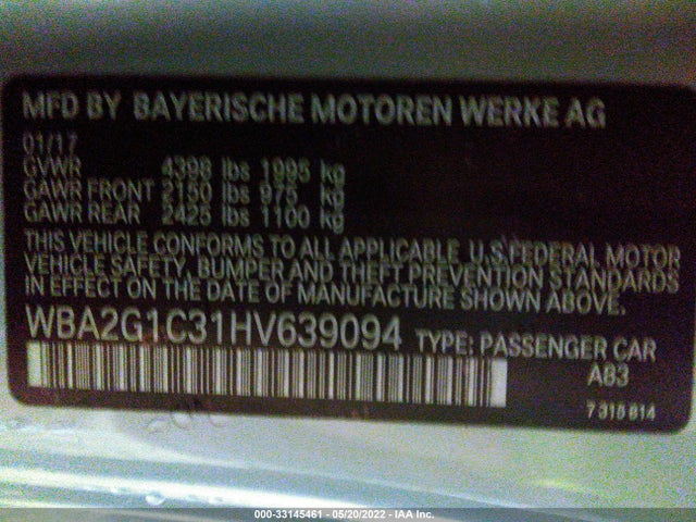 2017 BMW 2 Series, VIN: WBA2G1C31HV639094