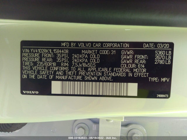 2020 Volvo XC60, VIN: YV4102RK1L1584408