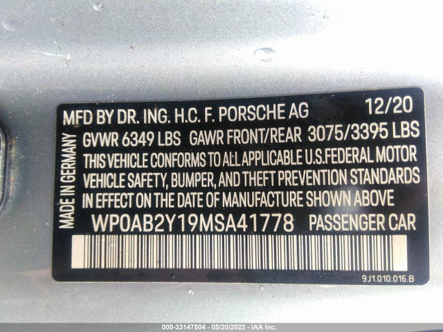 2021 Porsche Taycan, VIN: WP0AB2Y19MSA41778