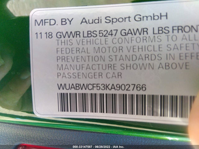 2019 Audi RS 5, VIN: WUABWCF53KA902766