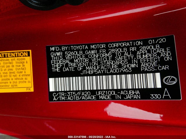 2020 Lexus LC, VIN: JTHBP5AY1LA007963
