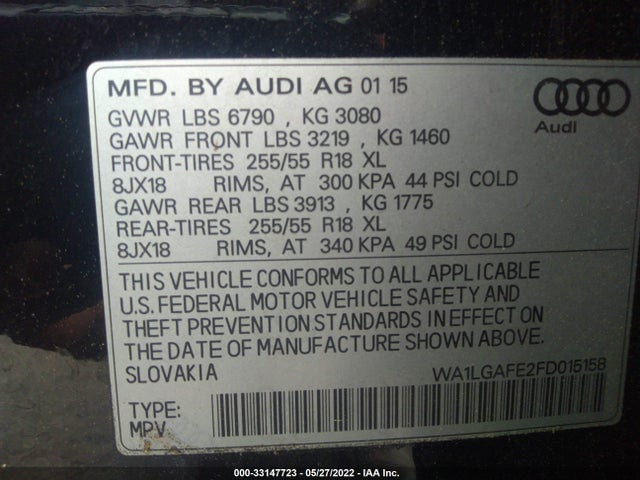 2015 Audi Q7, VIN: WA1LGAFE2FD015158