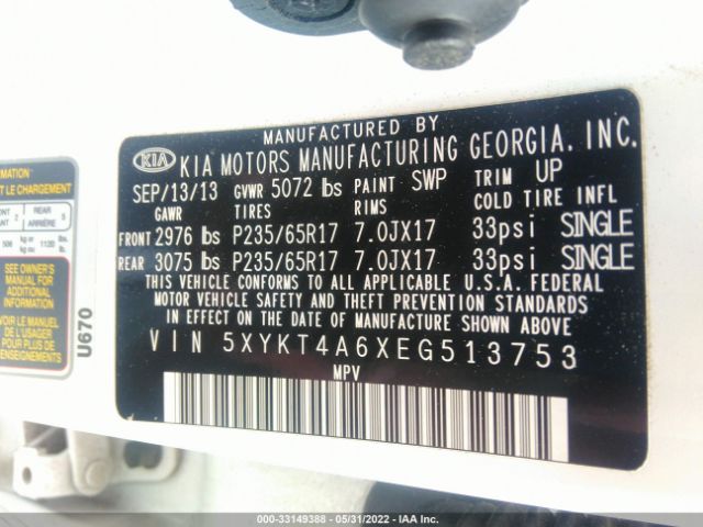 5XYKT4A6XEG513753 KIA SORENTO LX