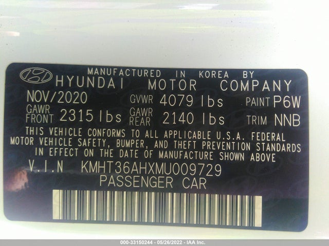 2021 Hyundai Veloster, VIN: KMHT36AHXMU009729