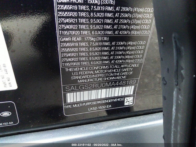 2021 Land Rover Range Rover, VIN: SALGS2RU0MA448189