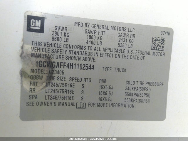 Chevrolet EXPRESS CARGO VAN 2017 1GCWGAFF4H1102544 Image 10