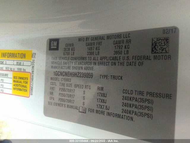 1GCNCNEH9HZ239059 Chevrolet Silverado 1500 Wt