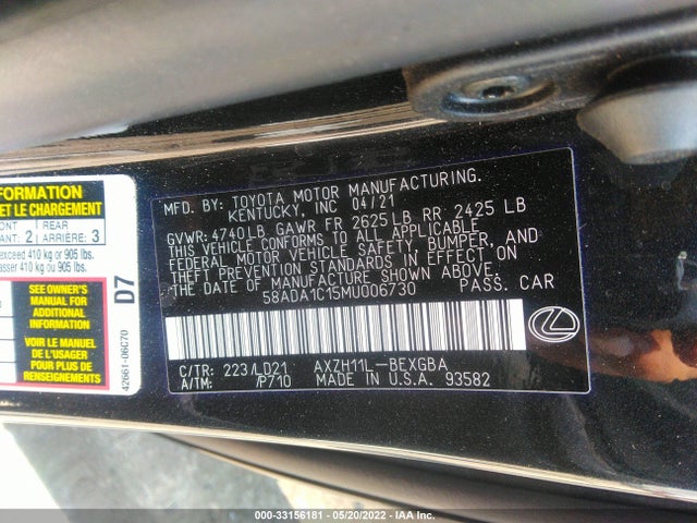 2021 Lexus ES, VIN: 58ADA1C15MU006730
