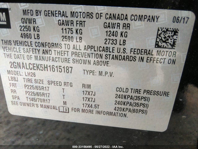 Chevrolet EQUINOX LT 2017 2GNALCEK5H1615187 Image 9